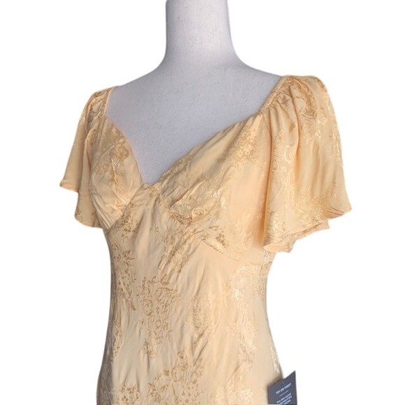 NWT Lulus Midi Dress L Butter Yellow Recencycore Babydoll Satin Flutter Sleeve - Picture 6 of 15